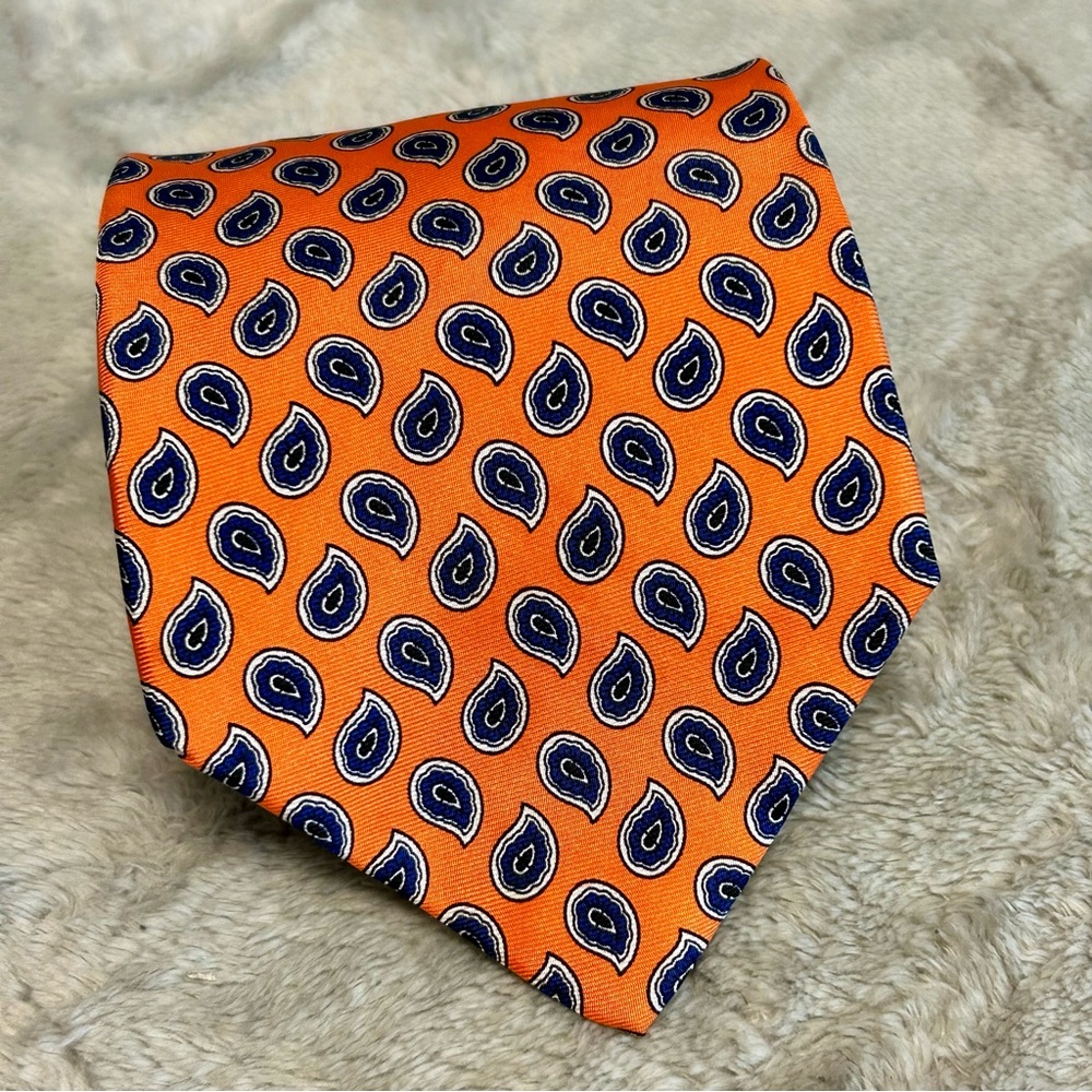 Embassy Row Orange & Blue Paisley Silk Tie NWOT